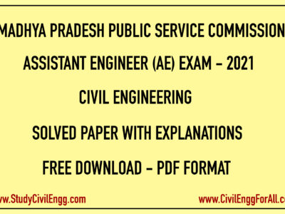 MPPSC AE 2021 Civil Engineering - Solved Paper PDF StudyCivilEngg CivilEnggForAll.